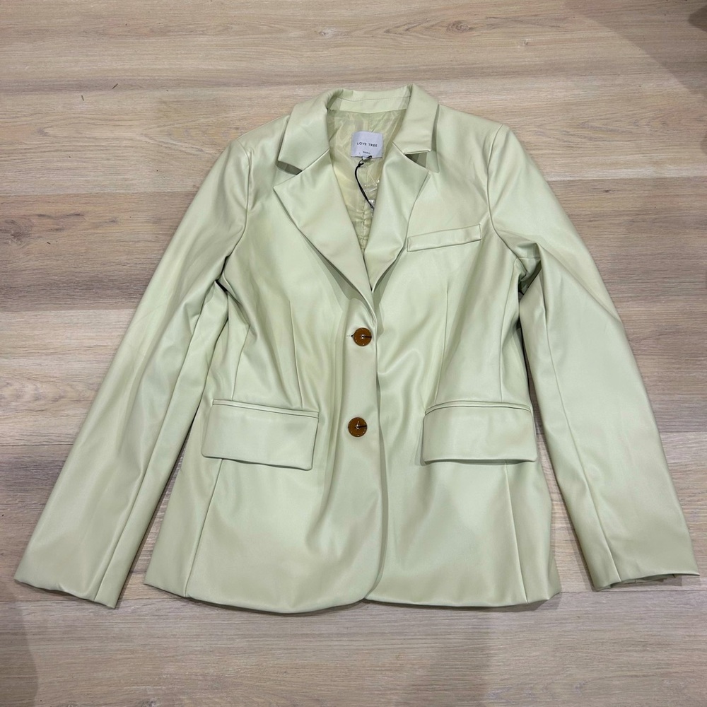Mint Faux Leather Blazer